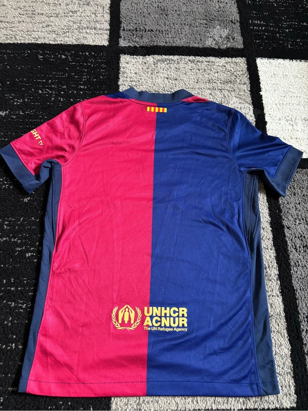 Nike Kids Barcelona Split Pink-Blue Jersey with Yellow Accents